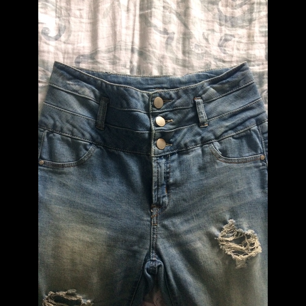 High Waisted Light Colored Destroyed Skinny Jean